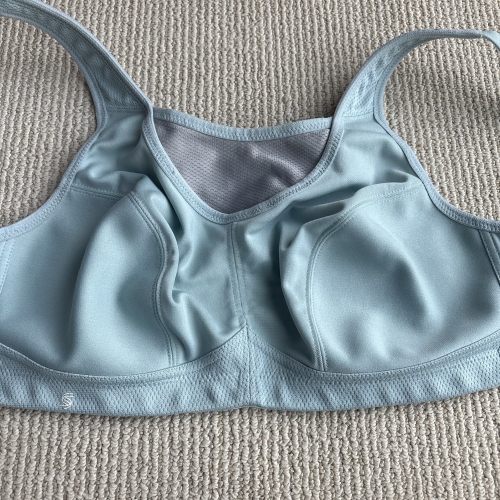 Glamorise 1066 Womens No Sweat Mesh Sports Bra Wire Free Unlined 36D Blue Green